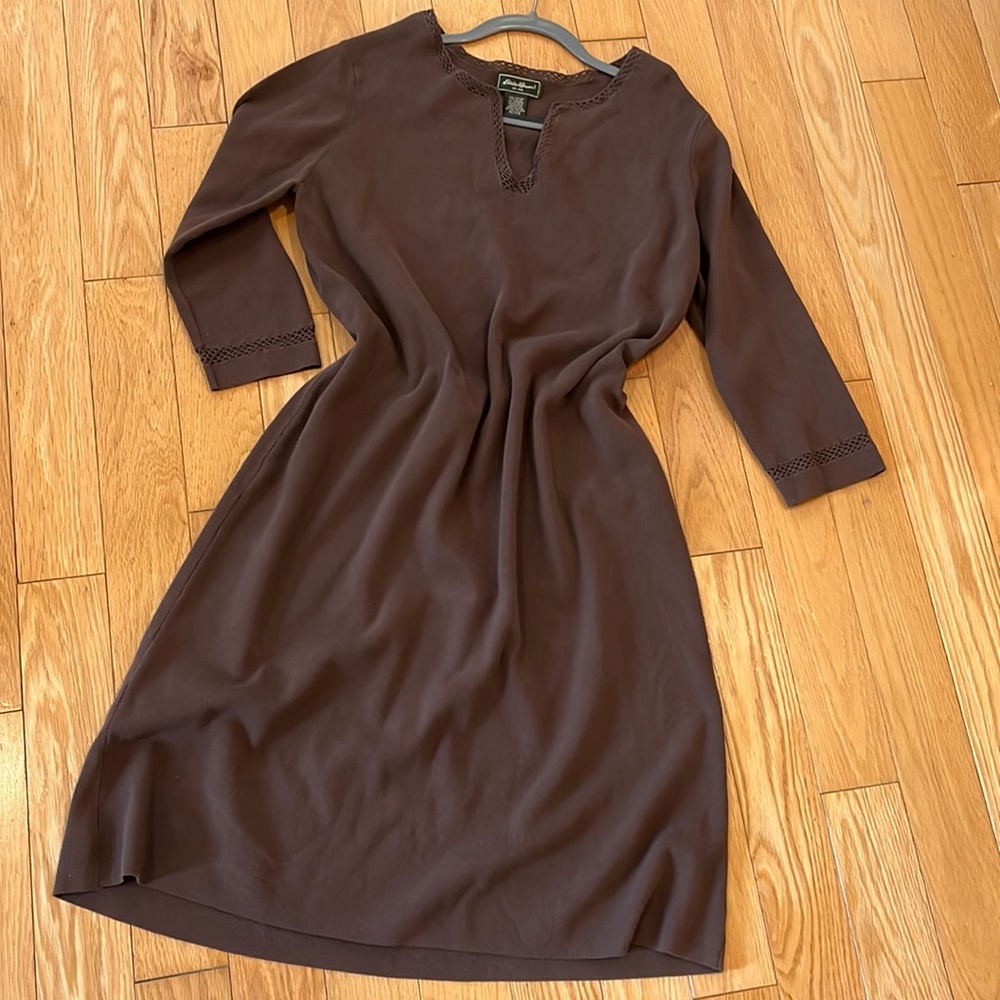 Eddie Bauer Brown & Lace Cotton Midi Sweater Dress Size Petite XL